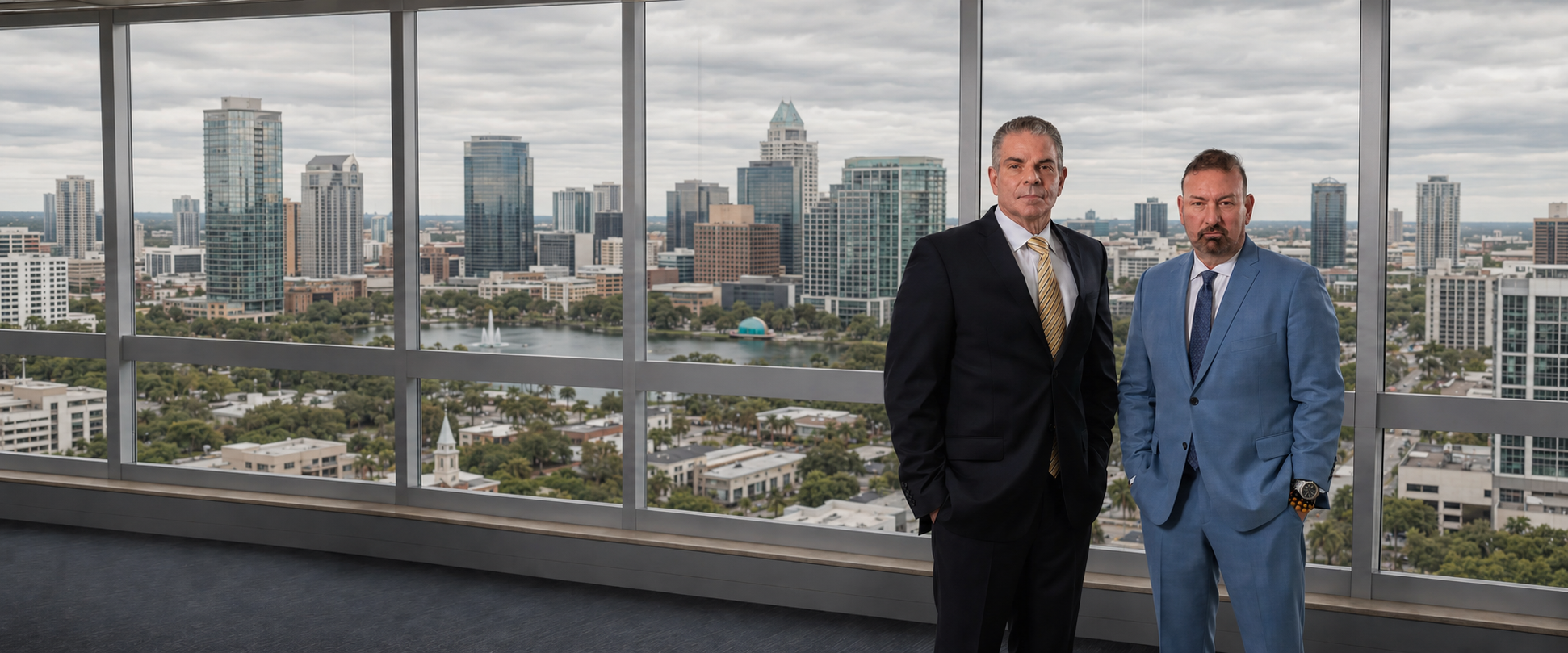 Miller and Jacobs attorneys with the Orlando skyline